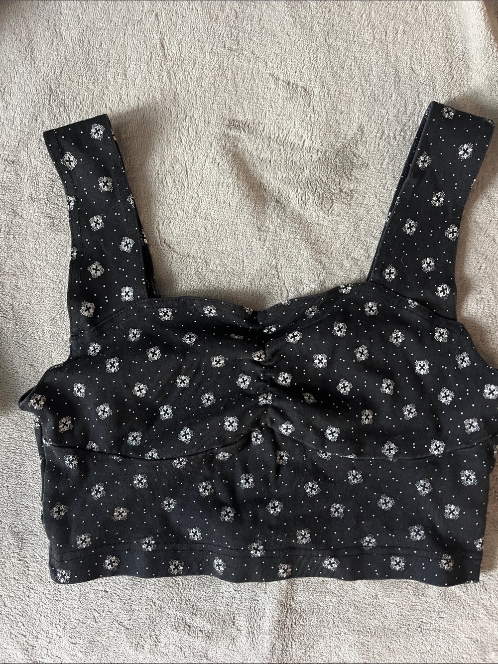 Black Floral Crop Tank with Wide Straps